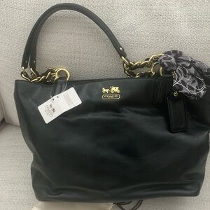 Coach Black Leather Shoulder Bag with Gold Hardware